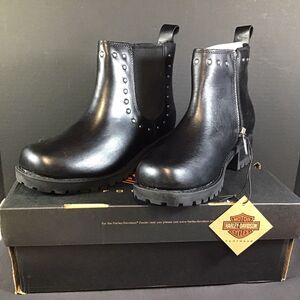 Harley Davidson Womens Ashby Pull On Black Moto Inspired Boots D84717 Sz 8.5 NEW